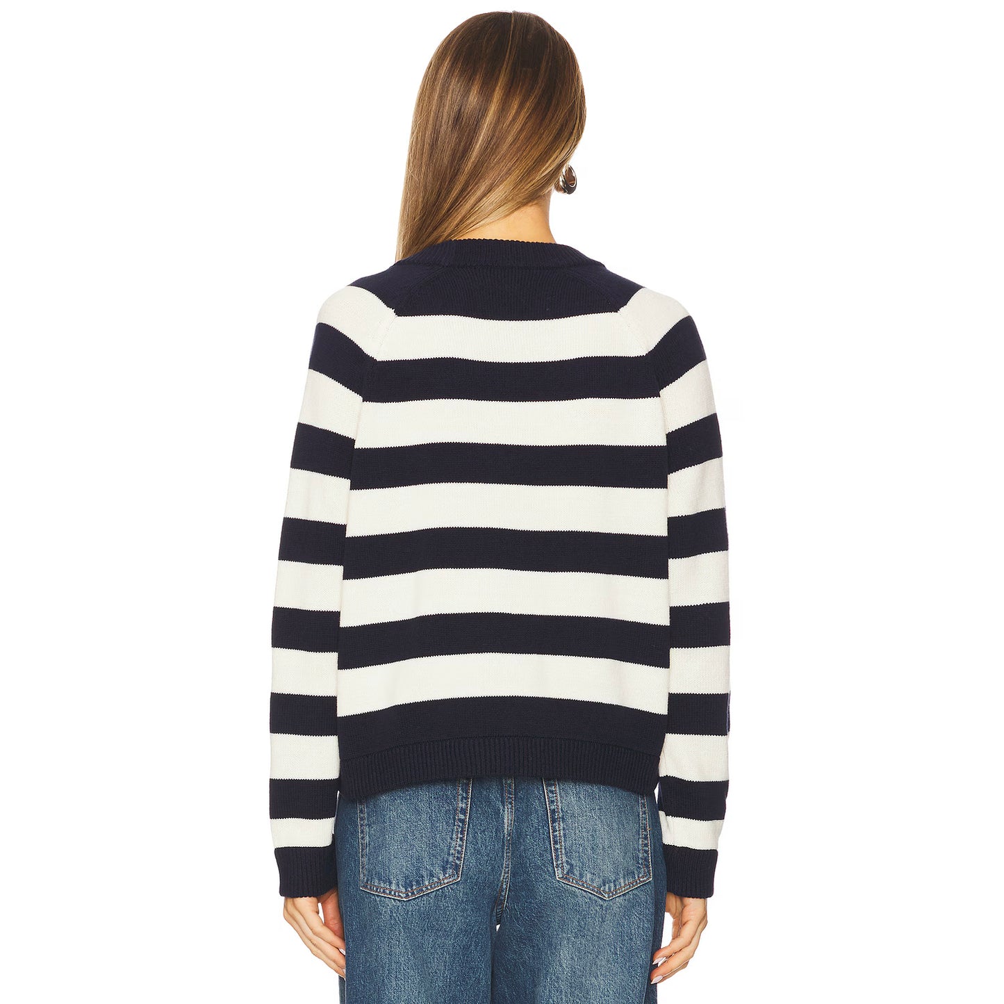 The Great "Varsity" Cardigan in Navy/Ecru Stripe, size "2" (Medium, fits M/L)