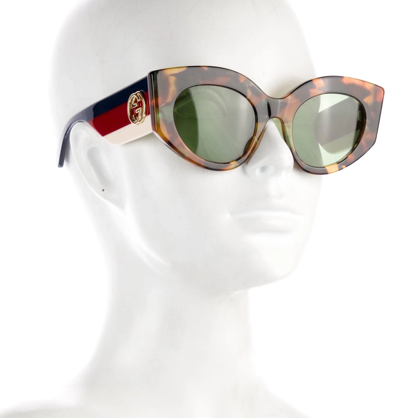 Gucci Havana Tortoise Cat Eye Sunglasses with Tricolour Sides