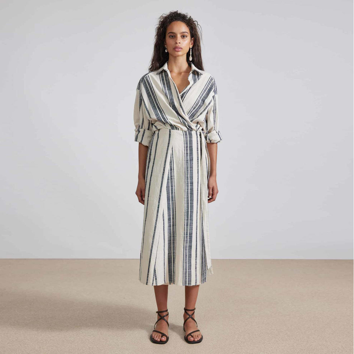 Apiece Apart "Gabrielle" Stripe Wrap Dress, size Small