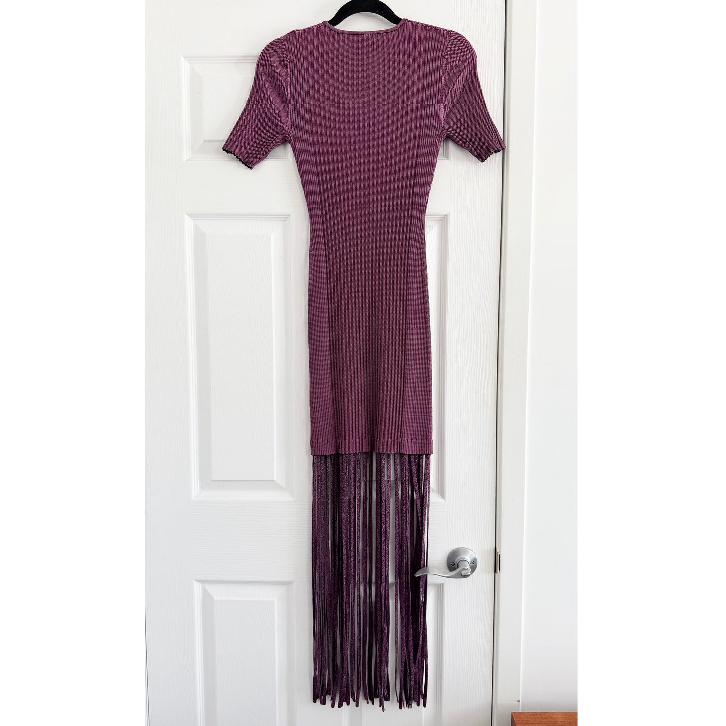 Ganni Ribbed Knit Dress w Fringe Hem in Red, size Small