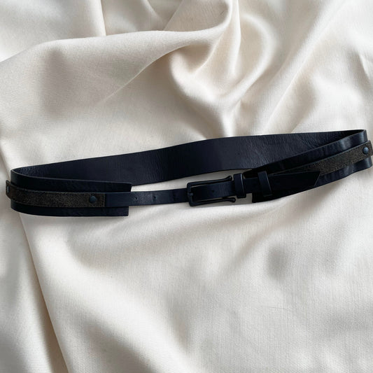 Gary Graham Black Leather Belt, OS (fits Medium ish)