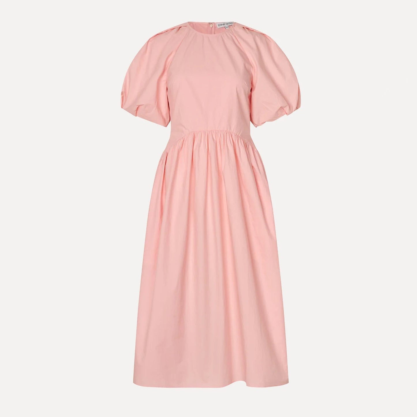 Stine Goya Gathered Raglan Sleeve Midi Dress with Ballerina Embroidery in Pink, size Small