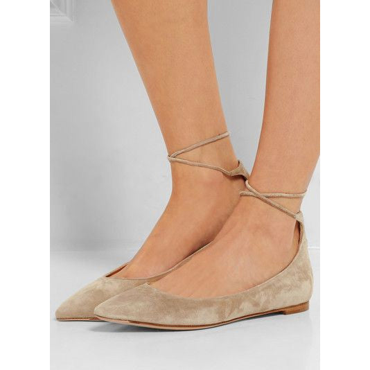 Gianvito Rossi Tan Suede Flats w Ankle Tie, size 41.5