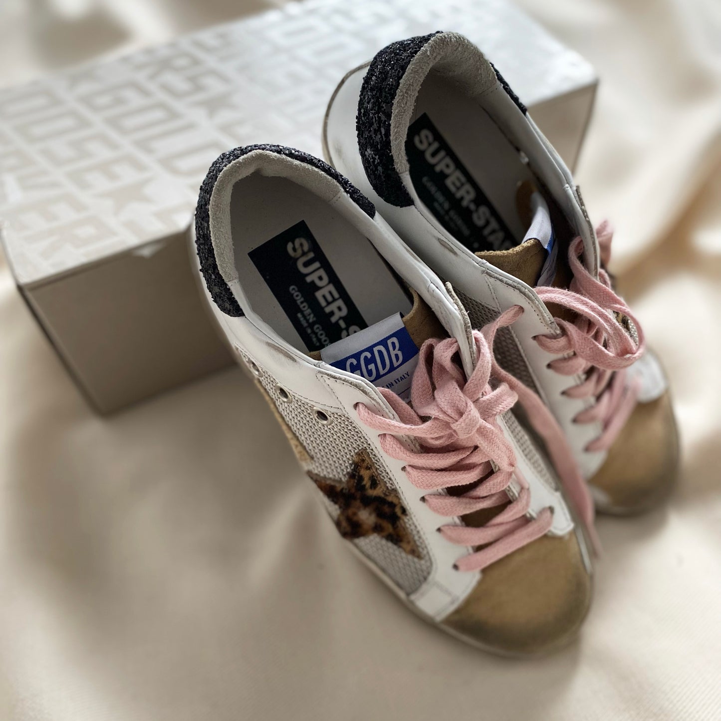 Golden Goose Superstar Sneakers Mesh with Leopard Star, size 36