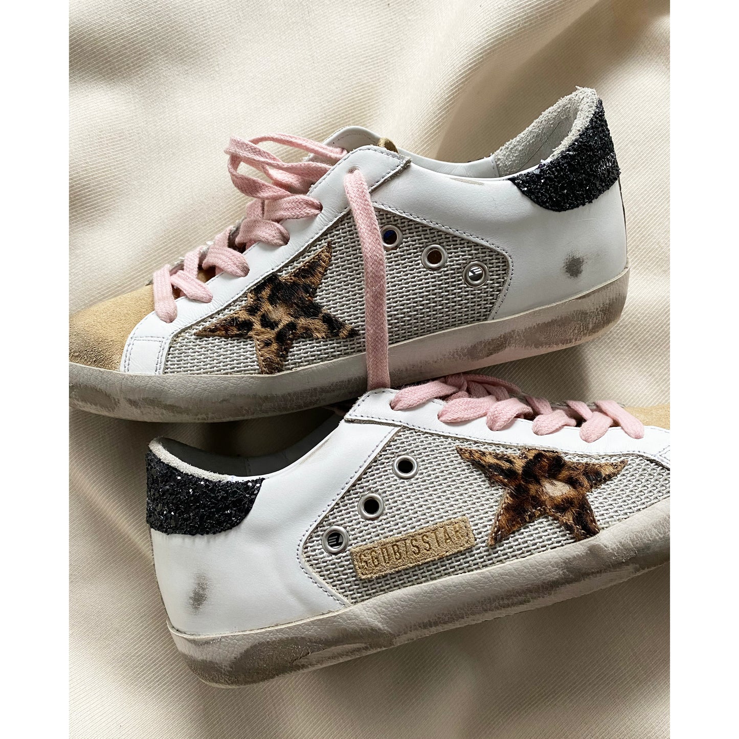 Golden Goose Superstar Sneakers Mesh with Leopard Star, size 36