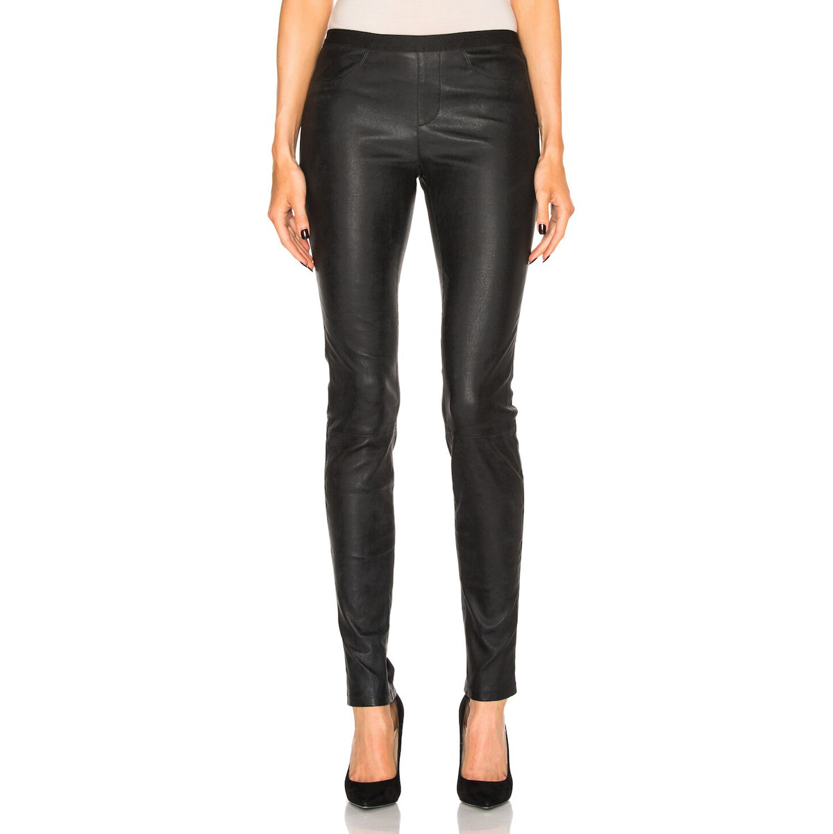 Helmut Lang Leather Leggings in Black, size 6