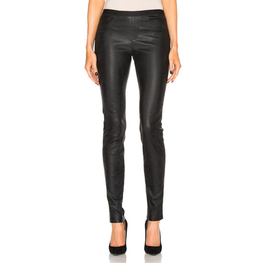 Helmut Lang Leather Leggings in Black, size 6