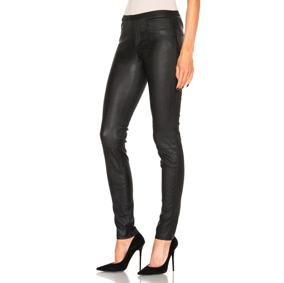 Helmut Lang Leather Leggings in Black, size 6