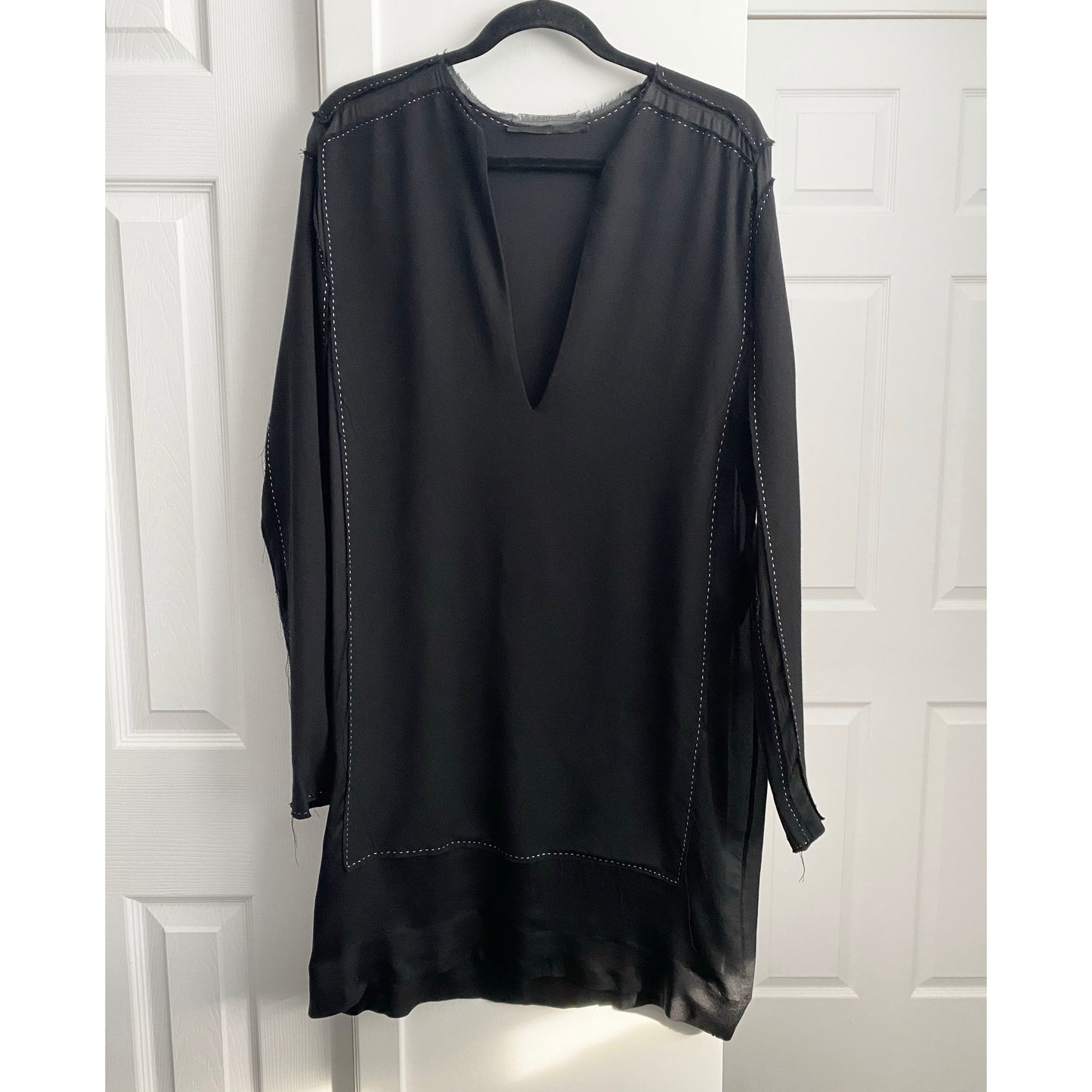 Haider Ackermann Long Sleeve Plunging Neckline Dress in Black, size 40 (fits a slim Medium)