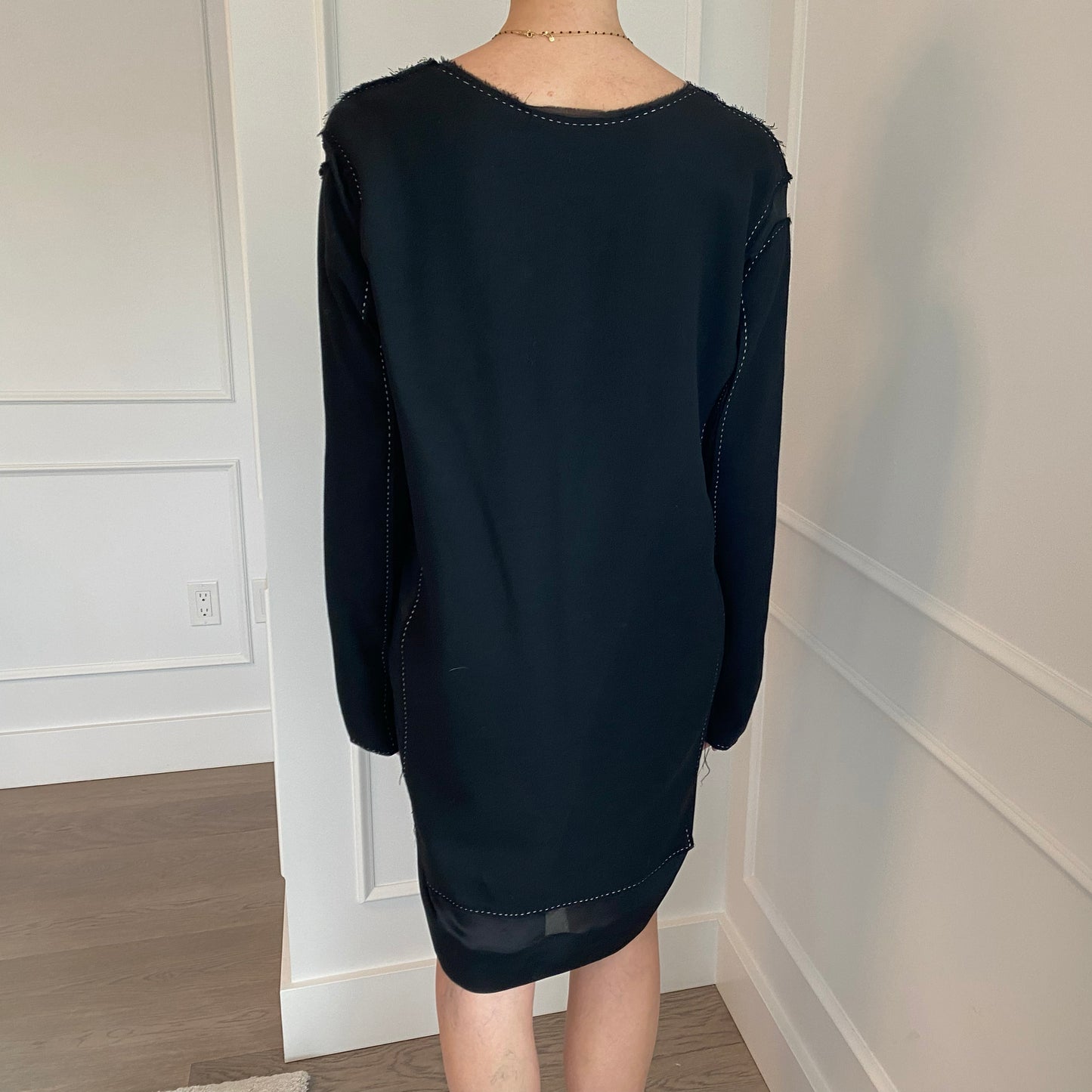 Haider Ackermann Long Sleeve Plunging Neckline Dress in Black, size 40 (fits a slim Medium)