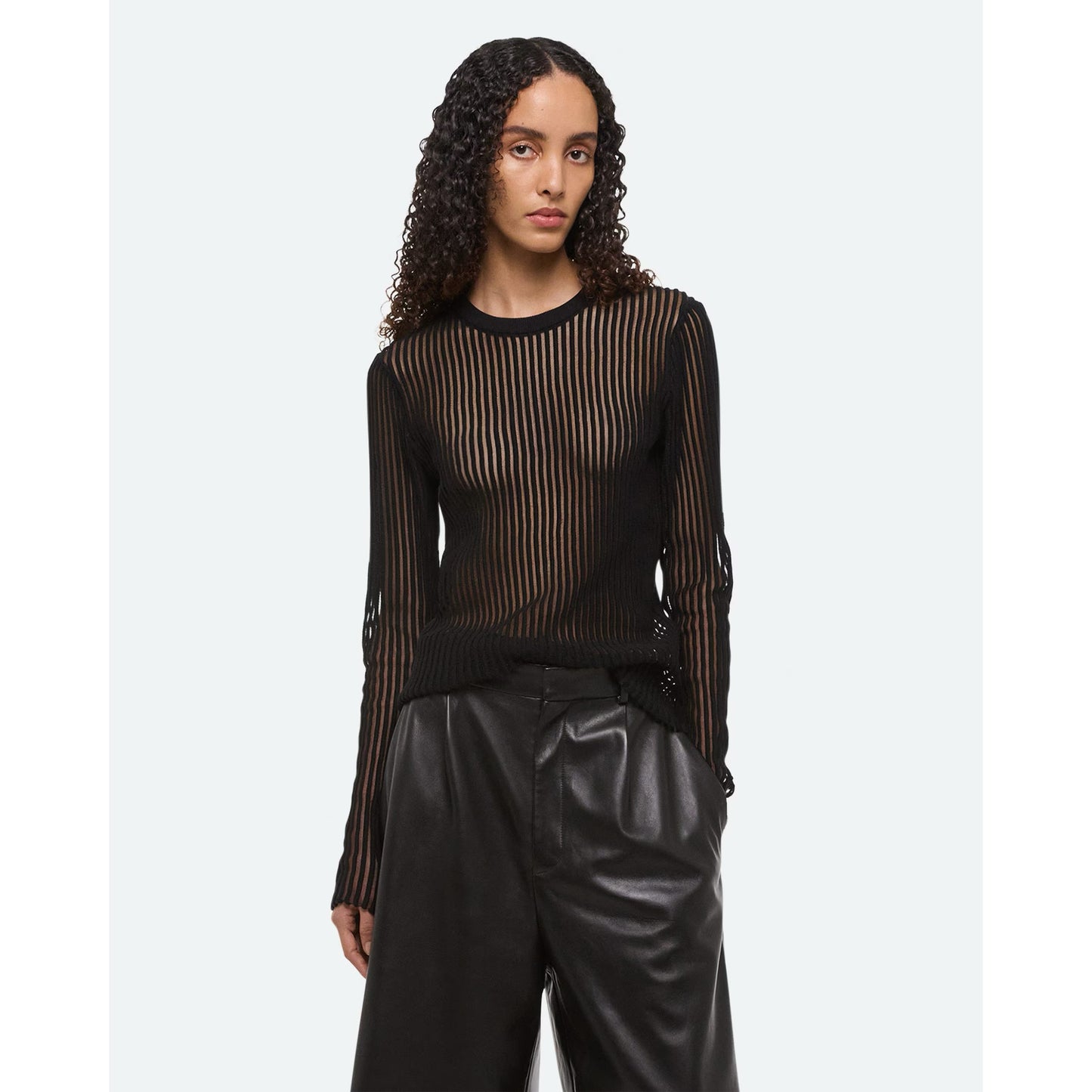 Helmut Lang "Spaced Sheer Crewneck" in Black, size Small