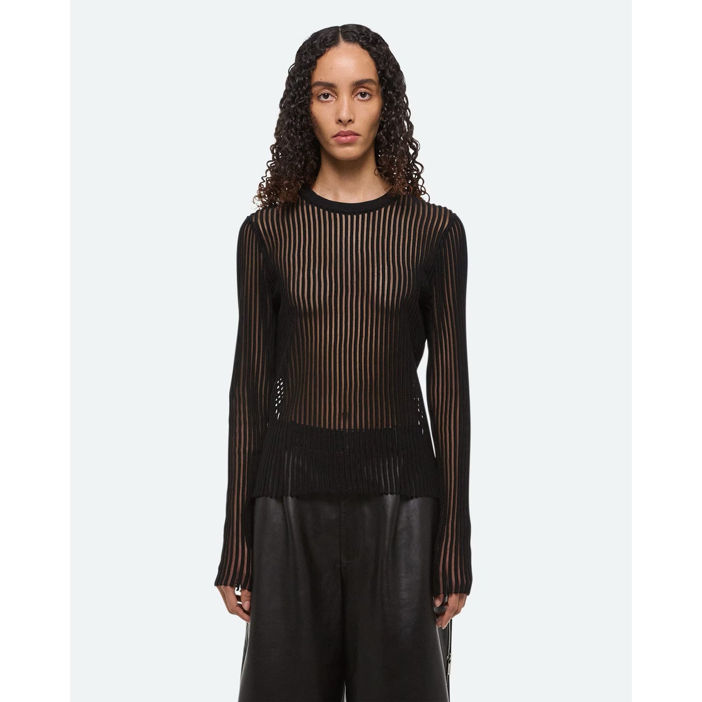 Helmut Lang "Spaced Sheer Crewneck" in Black, size Small