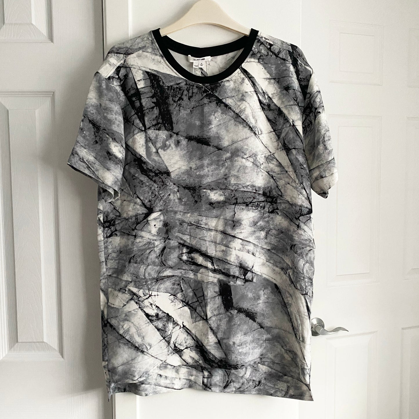 Helmut Lang Short Sleeve Printed Black/ White Top, size XS