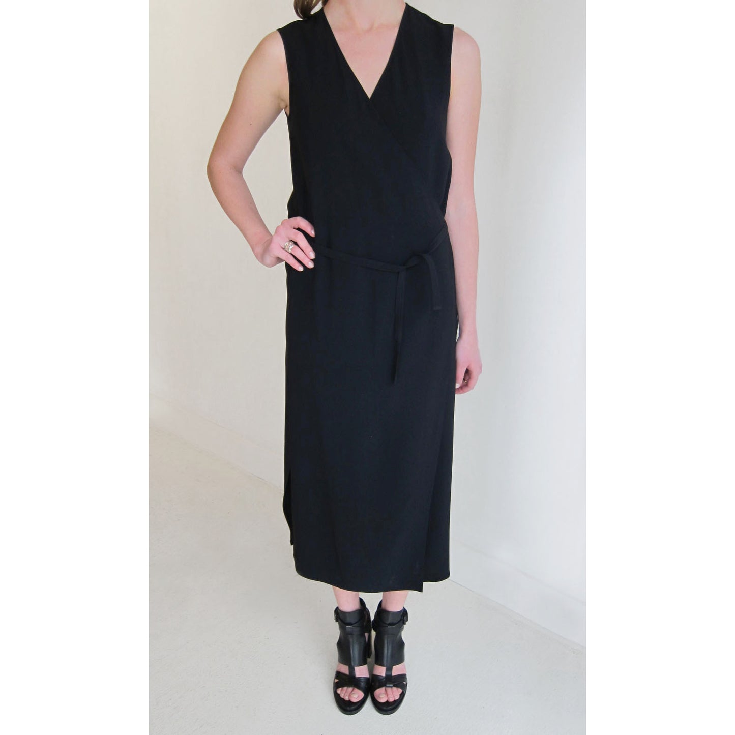 Helmut Lang Black Crepe Wrap Dress, size XS