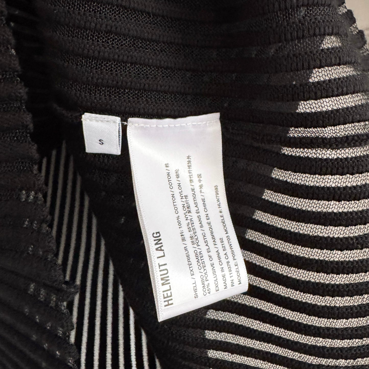 Helmut Lang "Spaced Sheer Crewneck" in Black, size Small