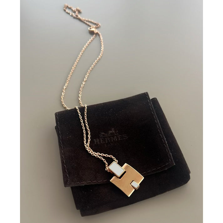 Hermes "Eileen" Necklace in Rosegold with White Enamel