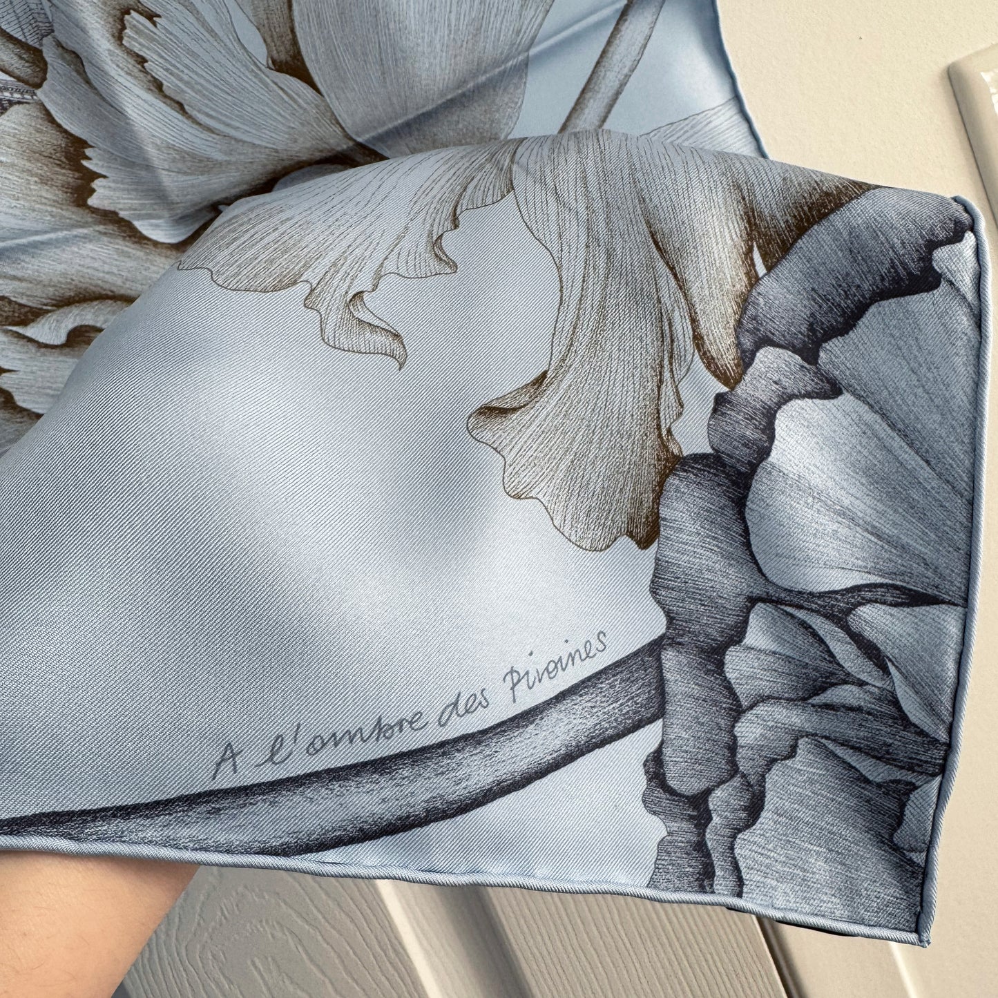Hermes "A L’Ombre des Pivoines" 90cm Silk Scarf in Blue
