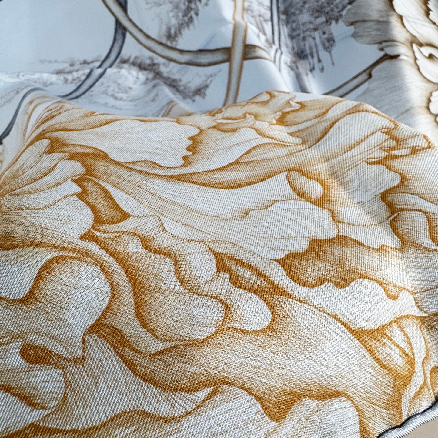 Hermes "A L’Ombre des Pivoines" 90cm Silk Scarf in Blue