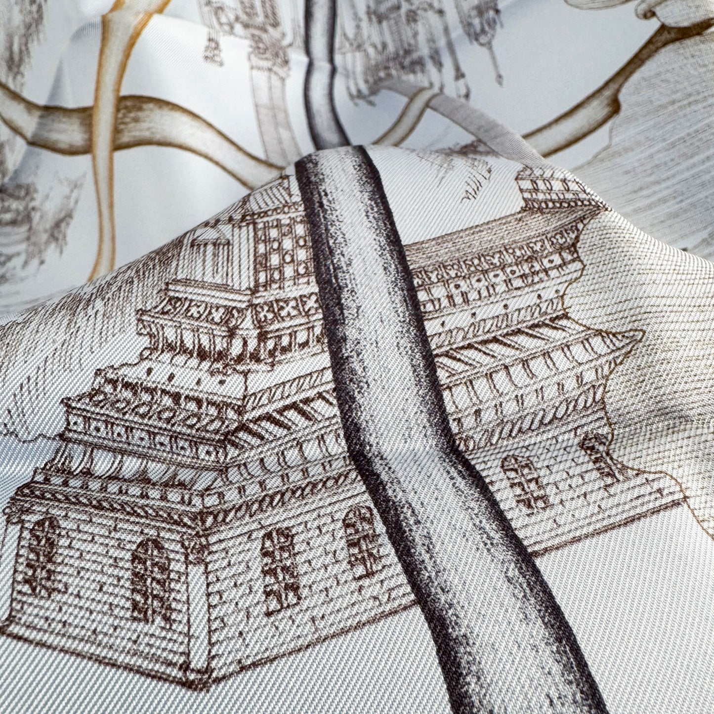 Hermes "A L’Ombre des Pivoines" 90cm Silk Scarf in Blue