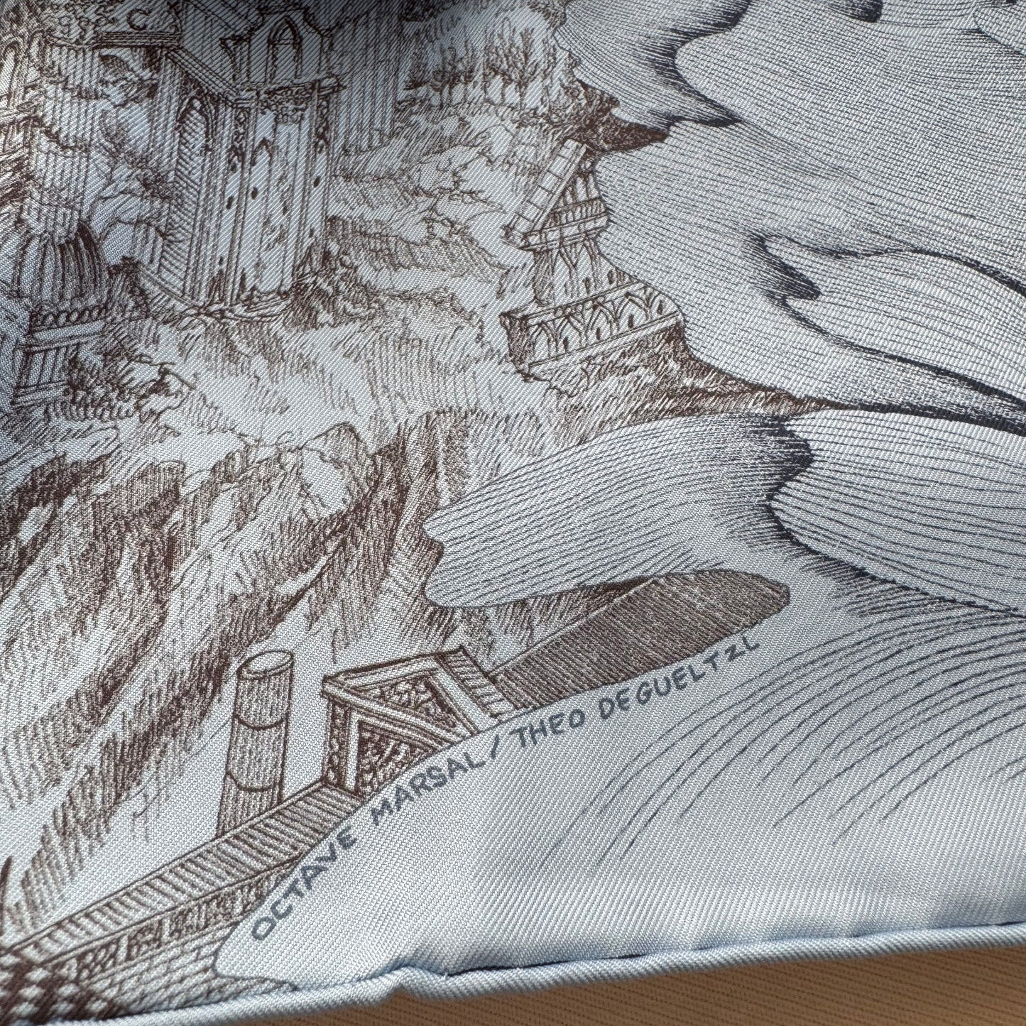 Hermes "A L’Ombre des Pivoines" 90cm Silk Scarf in Blue