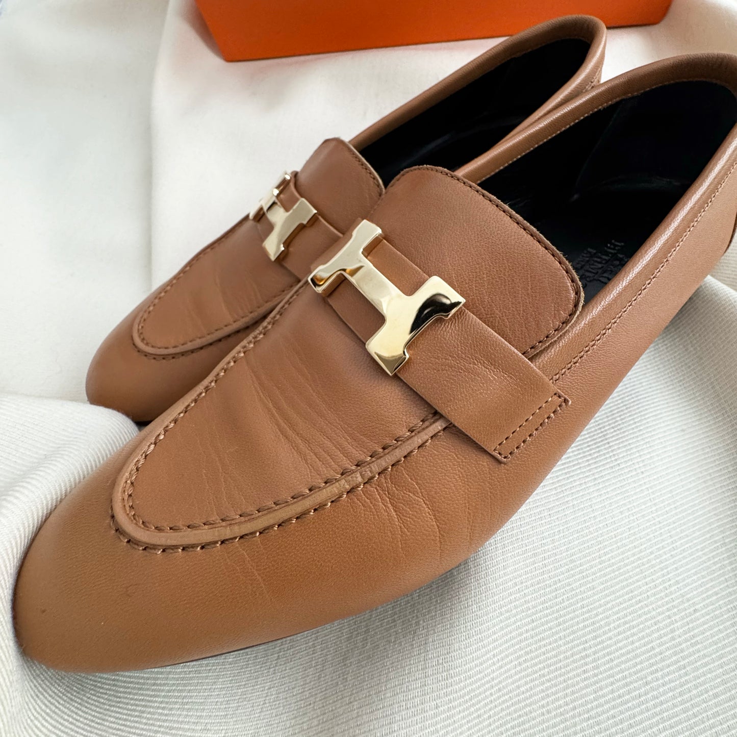 Hermes "Paris Moccasin" in Naturel, size 38