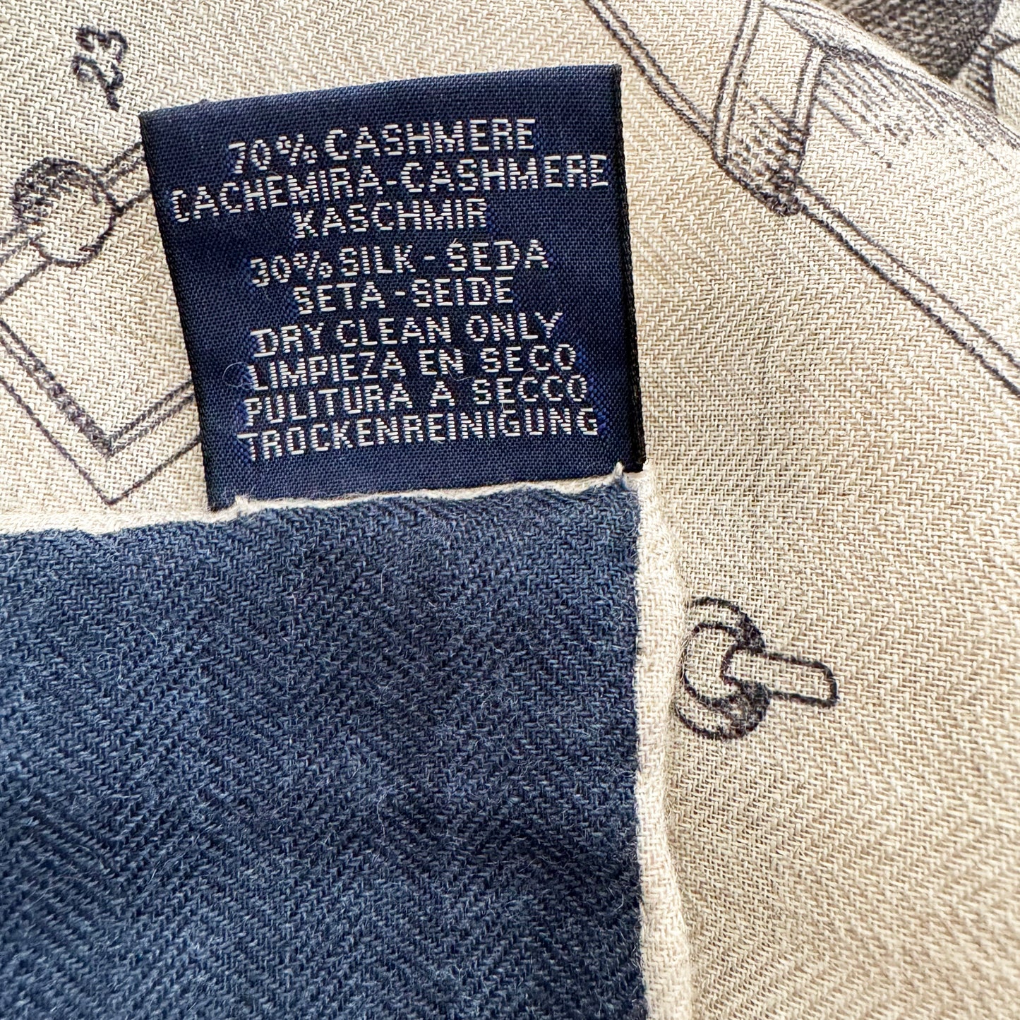 Hermes Cashmere/Silk "Les Chevaux Dechaines" Shawl 140 in Marine/Naturel/Gris