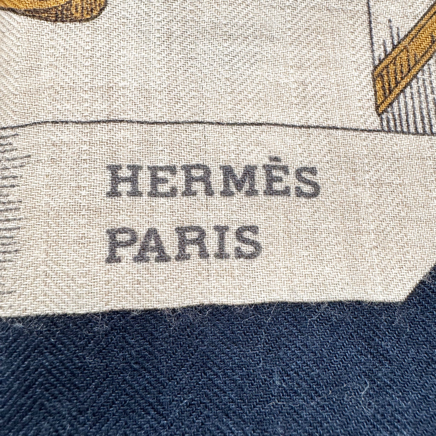 Hermes Cashmere/Silk "Les Chevaux Dechaines" Shawl 140 in Marine/Naturel/Gris