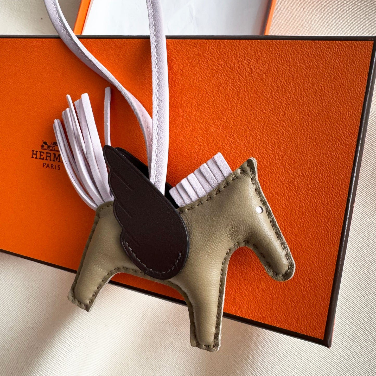 Hermes Pegase Charm in Beige Marfa/ Mauve Pale/ Macassar