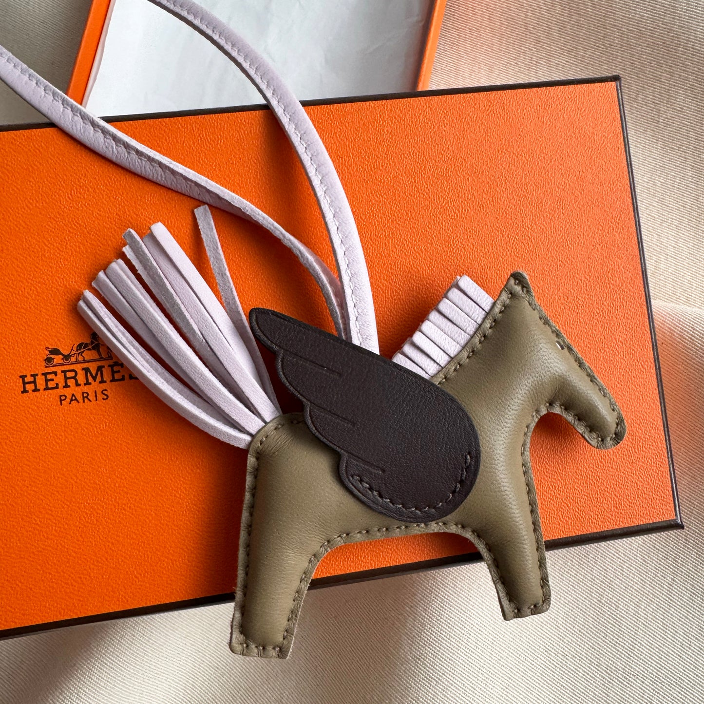 Hermes Pegase Charm in Beige Marfa/ Mauve Pale/ Macassar