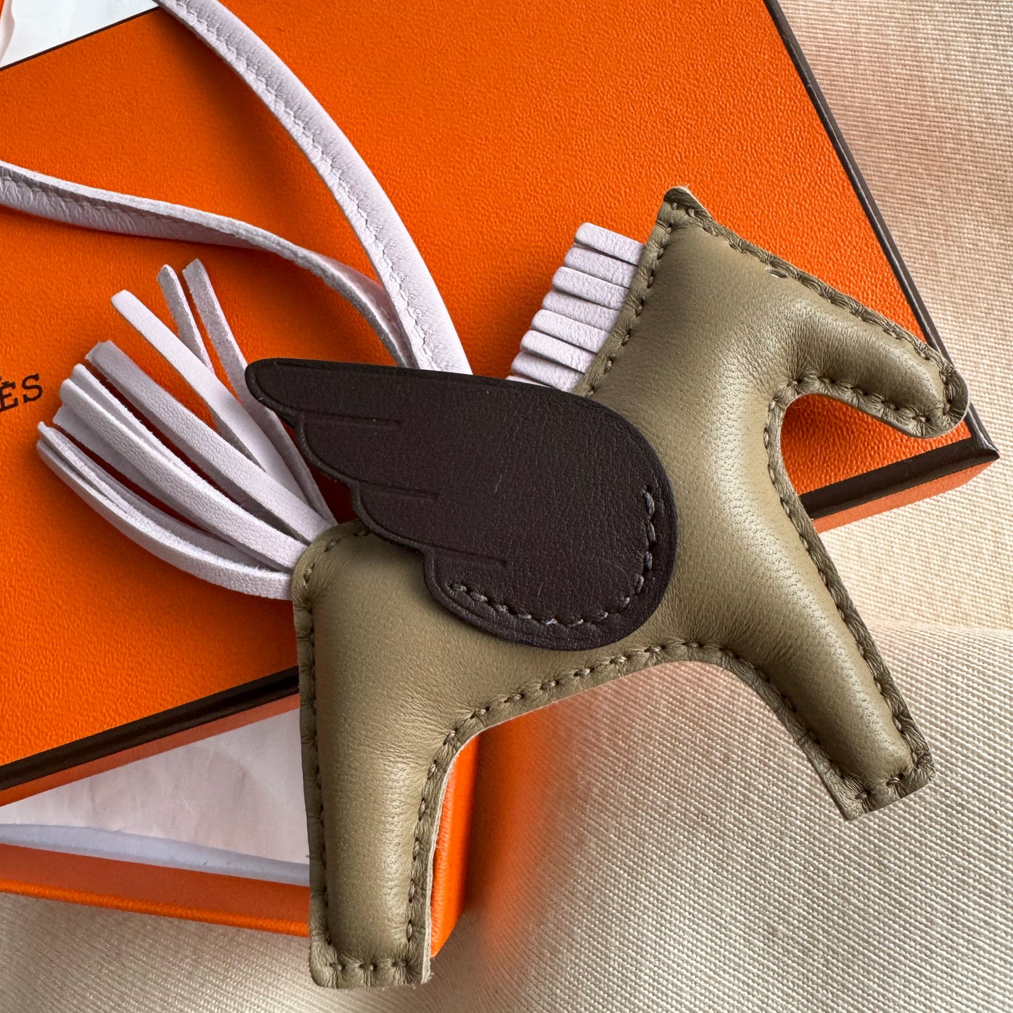 Hermes Pegase Charm in Beige Marfa/ Mauve Pale/ Macassar