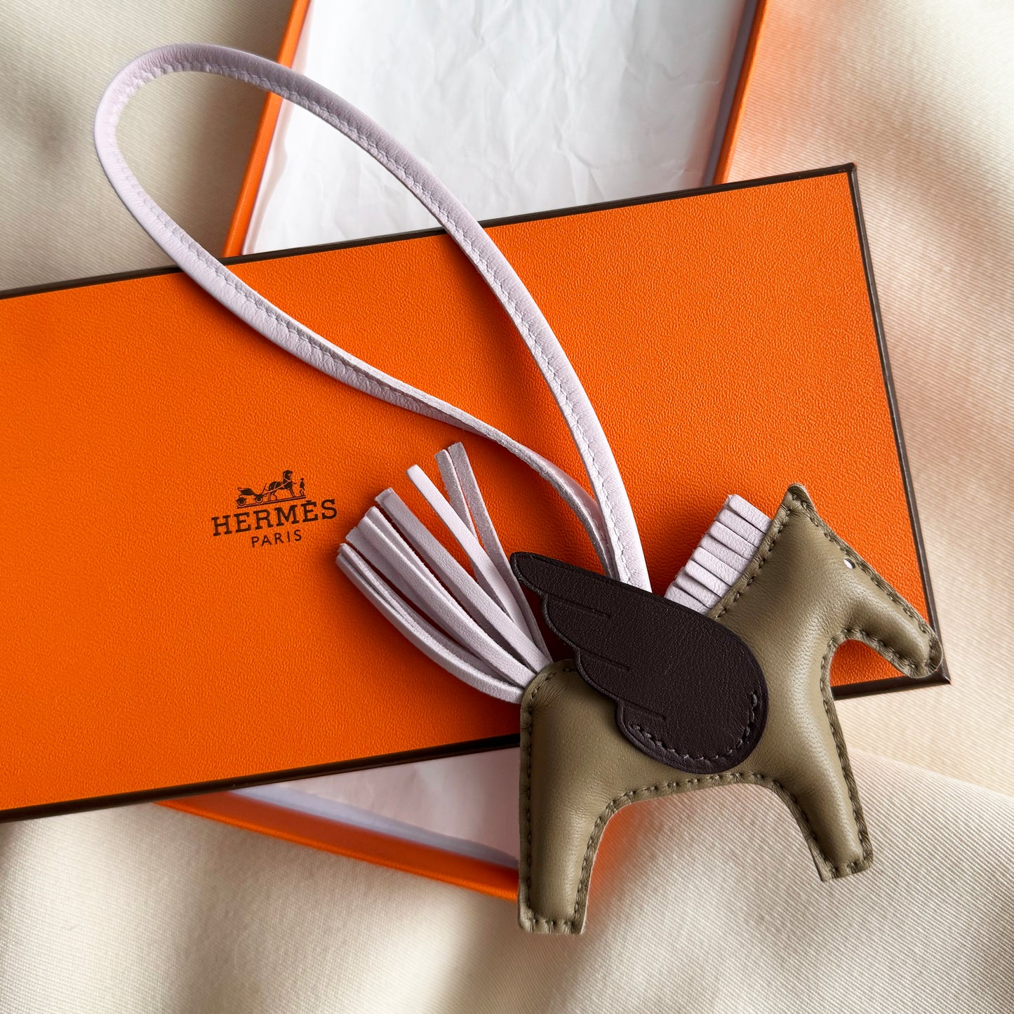 Hermes Pegase Charm in Beige Marfa/ Mauve Pale/ Macassar