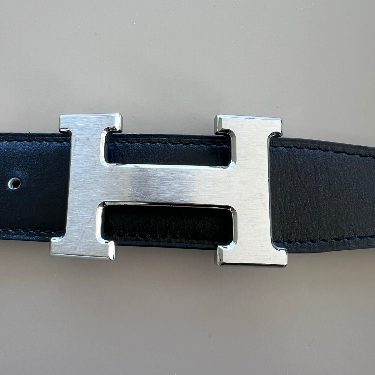 Hermes Reversible "H Belt" with Brushed Silver Buckle (size 95cm - like a Large)