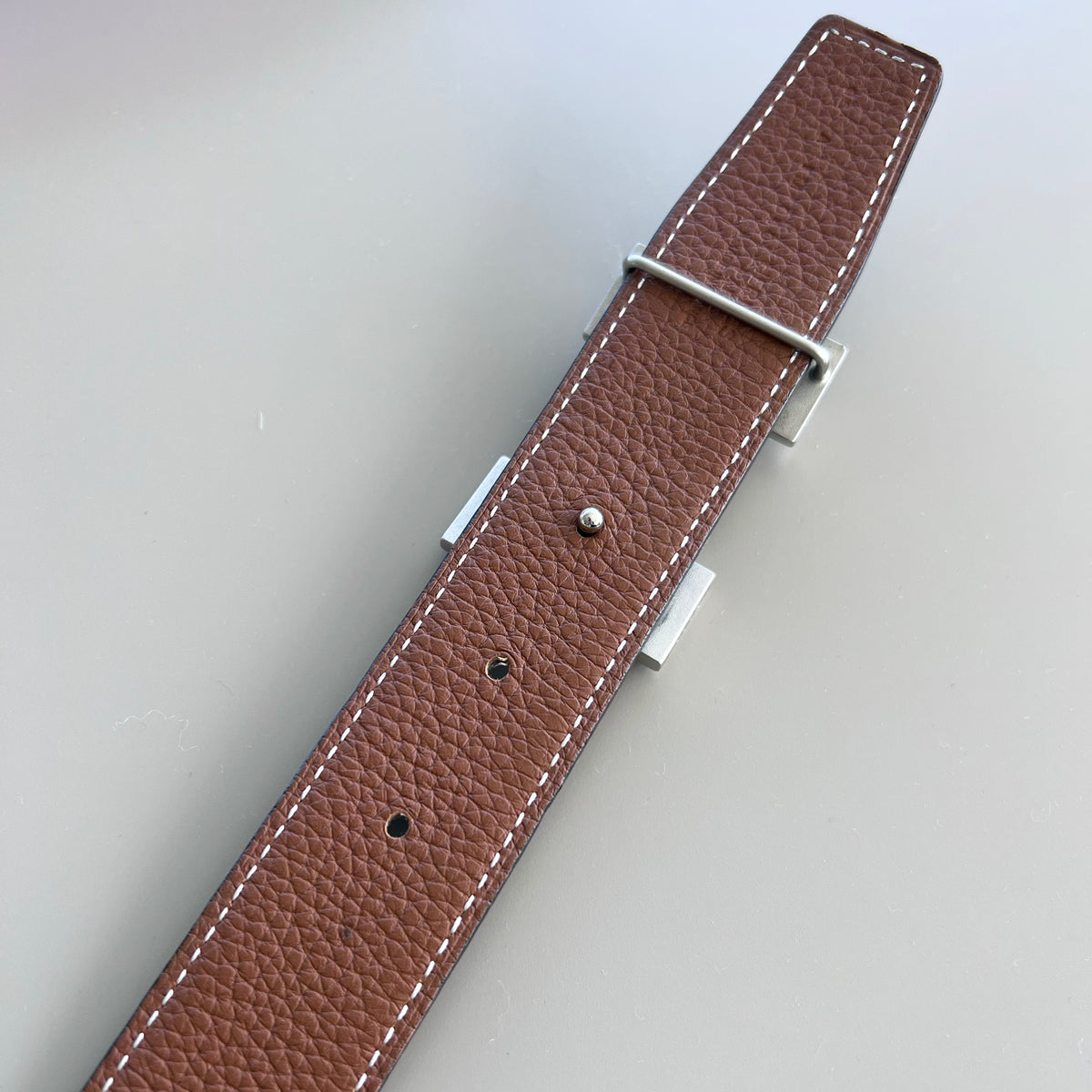 Hermes Reversible "H Belt" with Brushed Silver Buckle (size 95cm - like a Large)