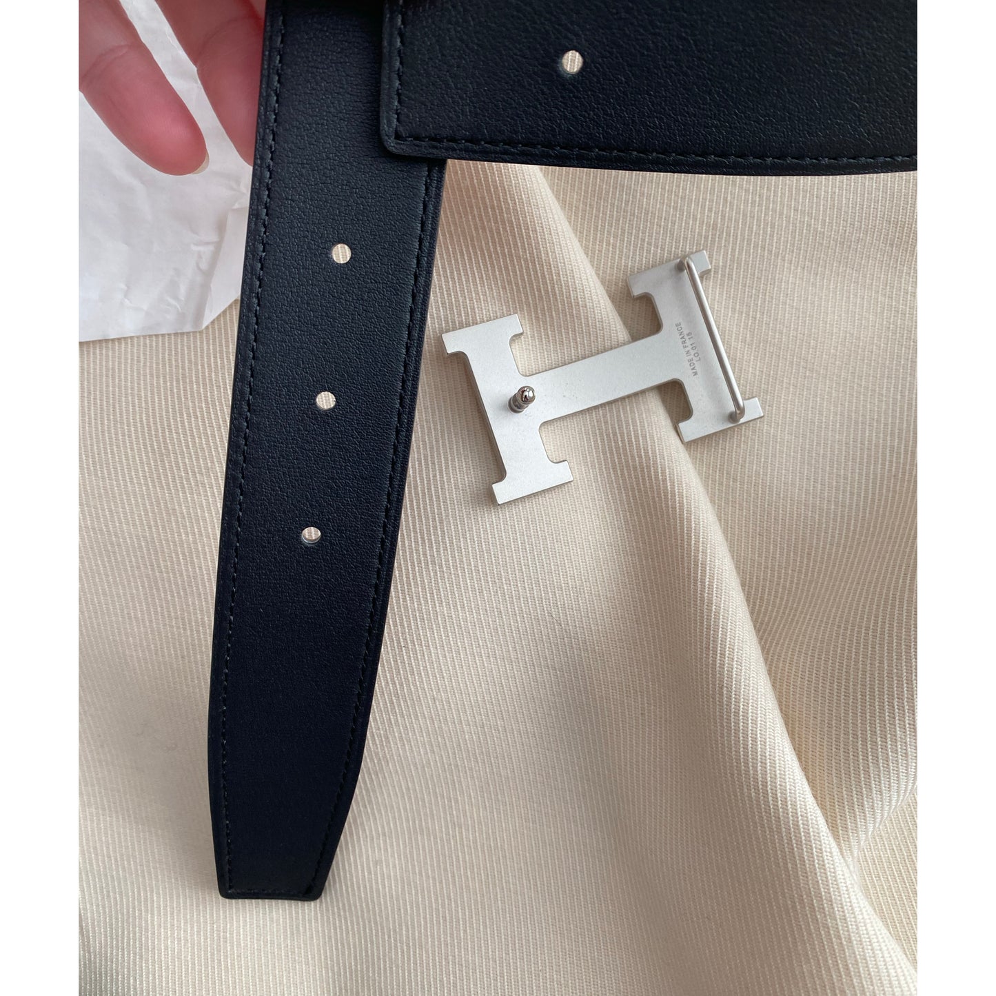 Hermes Reversible "H Belt" with Brushed Silver Buckle (size 90cm - like a Medium ish)