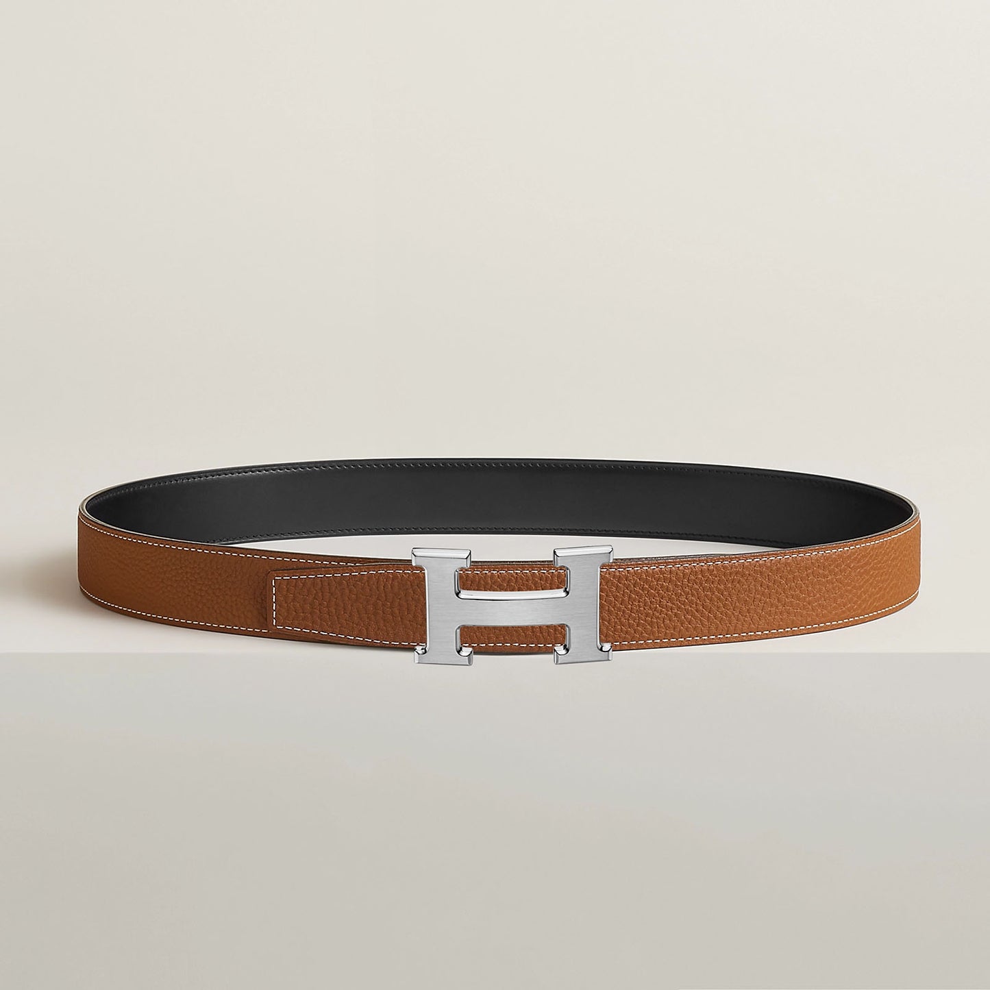 Hermes Reversible "H Belt" with Brushed Silver Buckle (size 90cm - like a Medium ish)