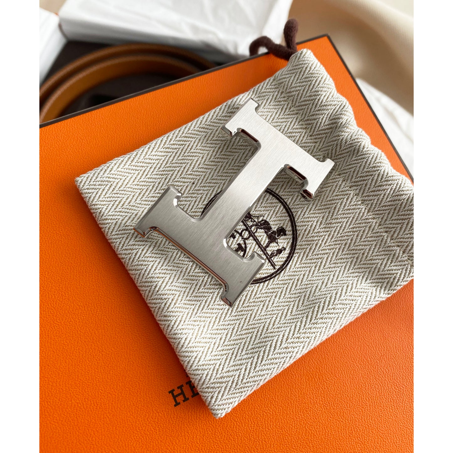 Hermes Reversible "H Belt" with Brushed Silver Buckle (size 90cm - like a Medium ish)