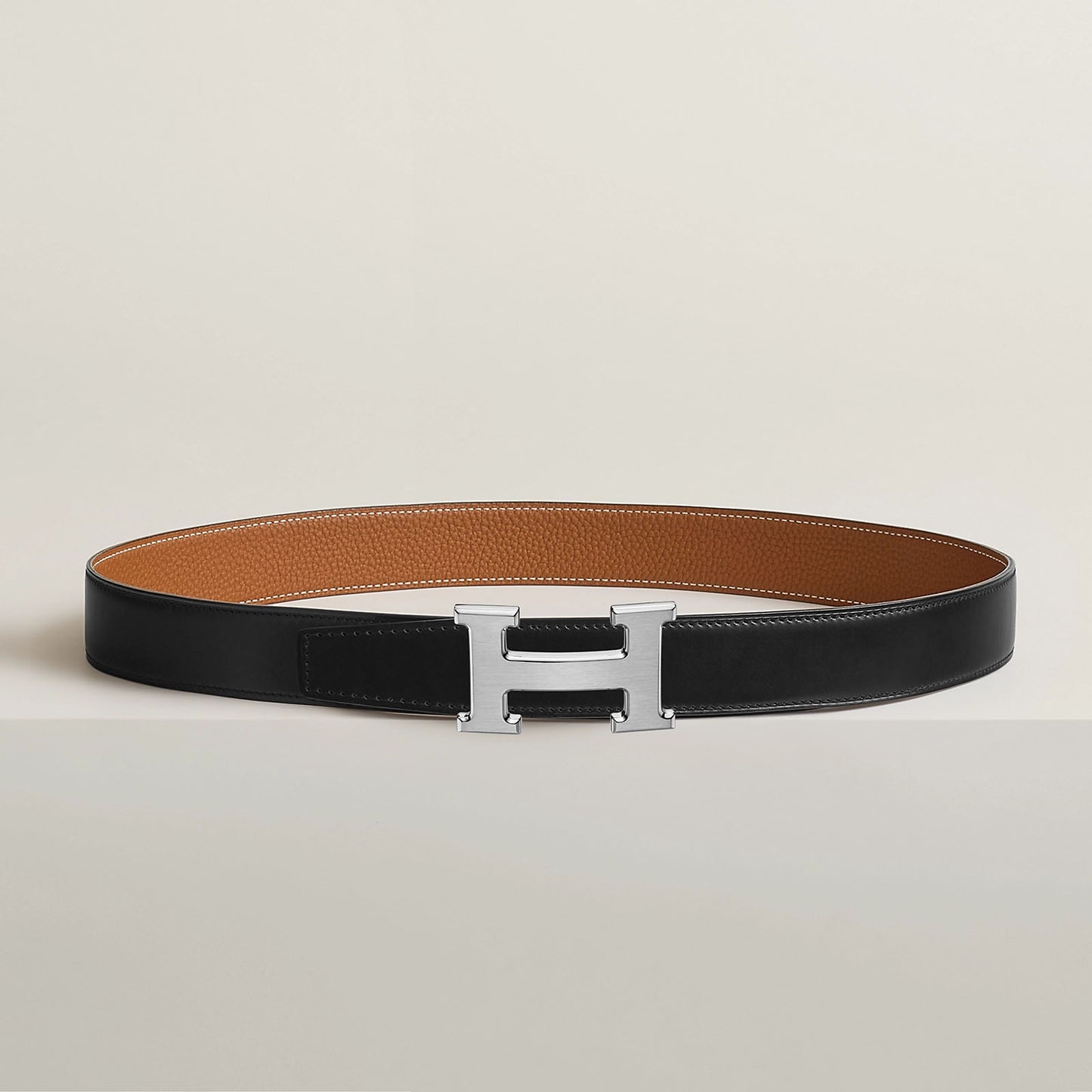 Hermes Reversible "H Belt" with Brushed Silver Buckle (size 90cm - like a Medium ish)