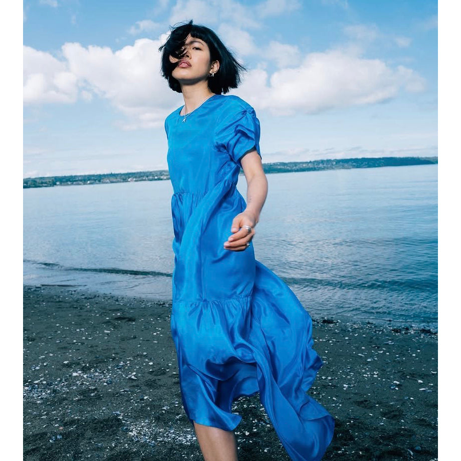 No. 6 Store Knotted Silk Midi Dress in Blue, size Small