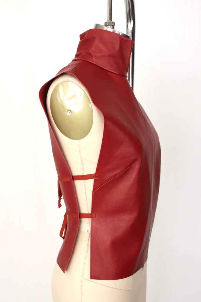 Dries Van Noten "Larma" Printed Leather Turtleneck Top in Blue, Fits XS/S