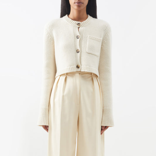 Khaite "Lavan" Cashmere Cropped Cardigan in Ivory, size XS