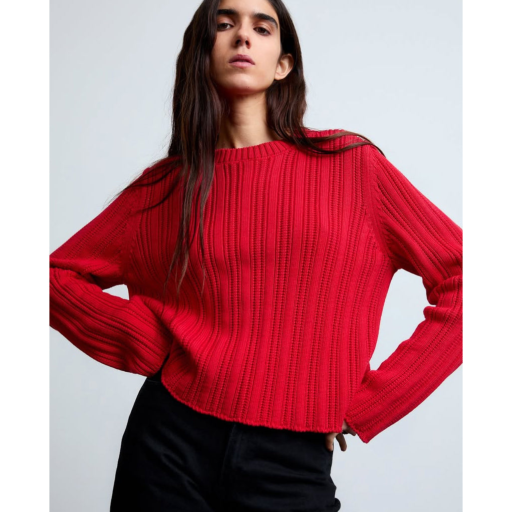 Surprise Paris Ribbed Cotton Sweater in Red, size "3" (like size Small)