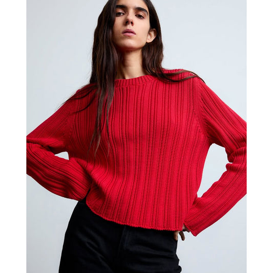 Surprise Paris Ribbed Cotton Sweater in Red, size "3" (like size Small)