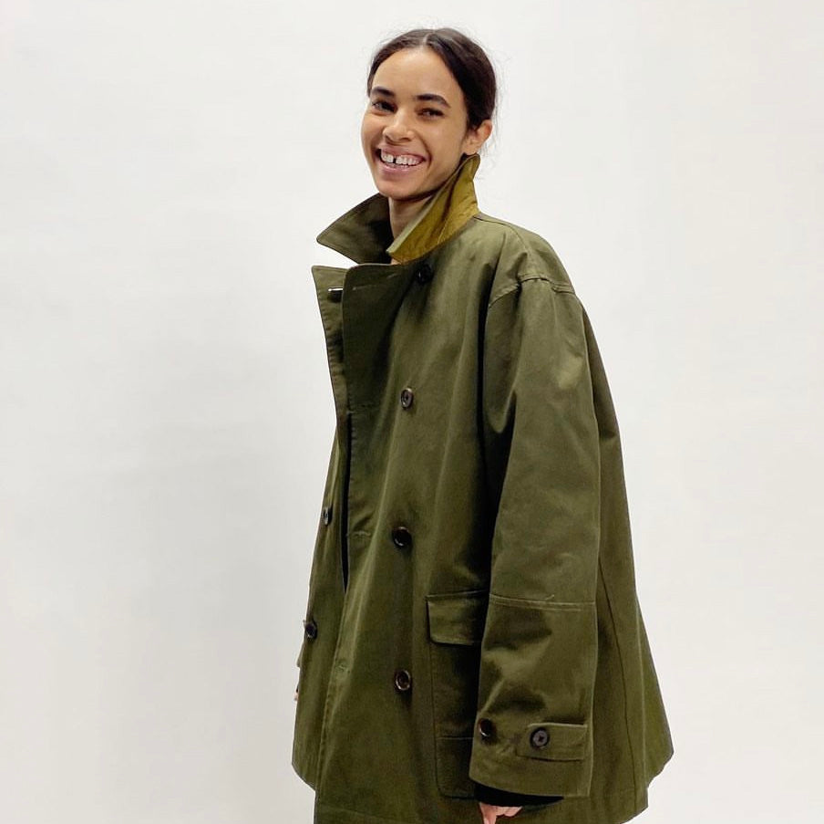 6397 Canvas Pea Coat in Army, size XS (fits oversize - like a Medium)