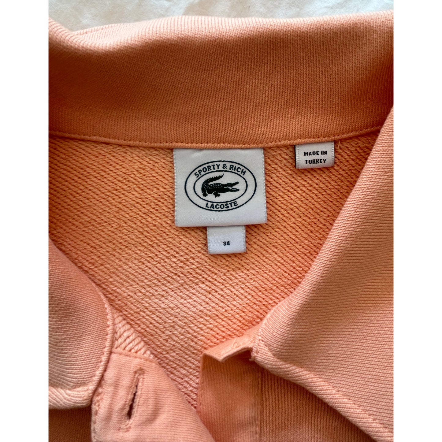 Sporty & Rich x Lacoste Polo Neck in Orange, size 34 (XS)