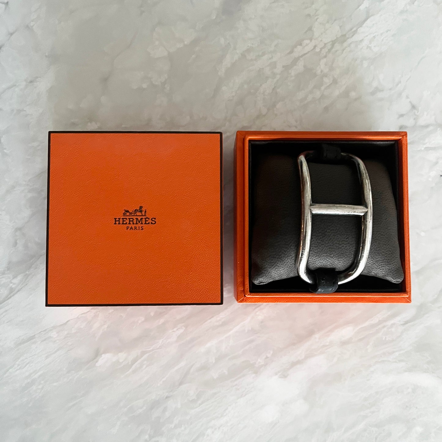 Hermes "Marine" Sterling Silver and Leather Bracelet