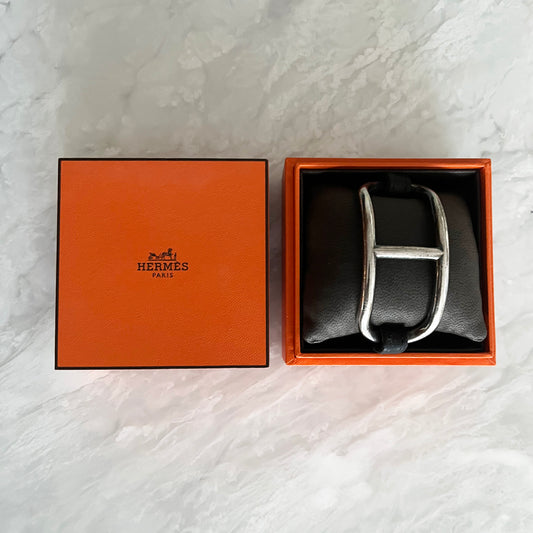 Hermes "Marine" Sterling Silver and Leather Bracelet