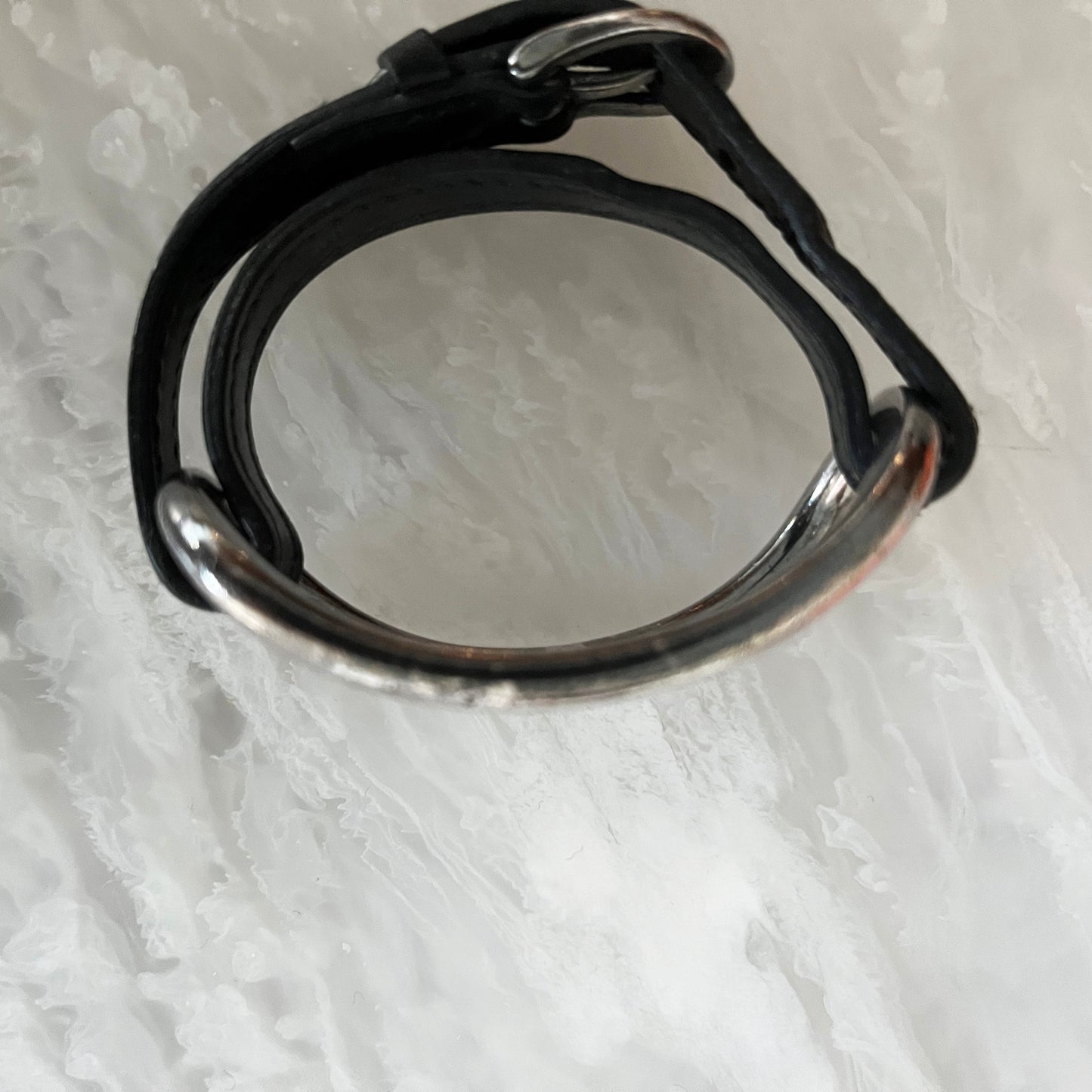 Hermes "Marine" Sterling Silver and Leather Bracelet