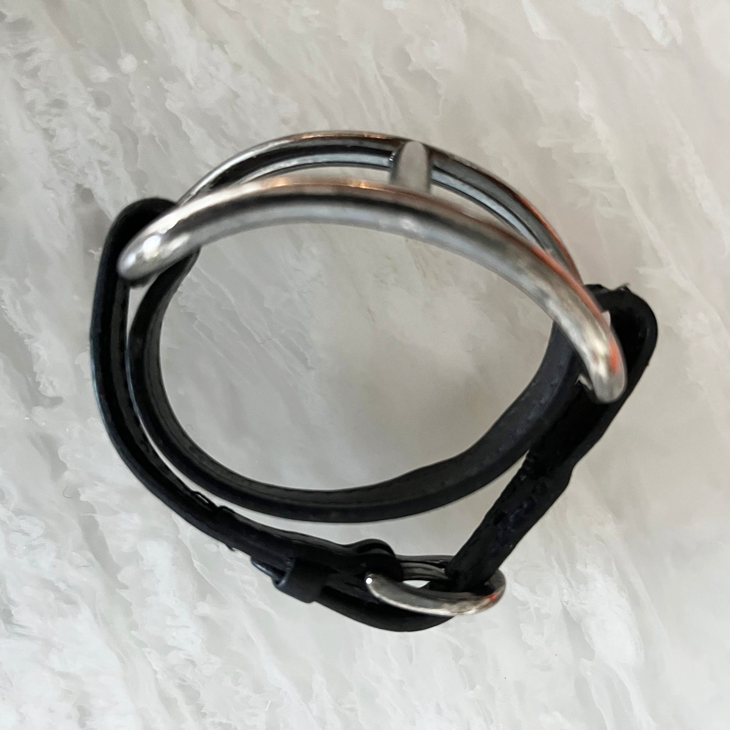 Hermes "Marine" Sterling Silver and Leather Bracelet