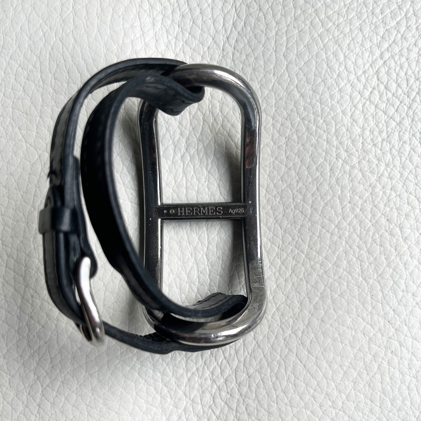 Hermes "Marine" Sterling Silver and Leather Bracelet