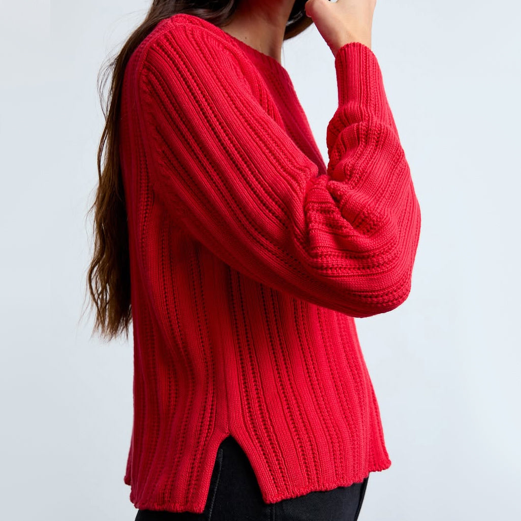 Surprise Paris Ribbed Cotton Sweater in Red, size "3" (like size Small)